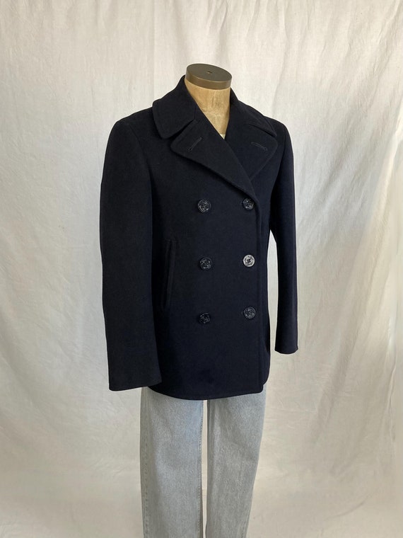 Vintage 40s Ww2 Navy Blue Wool Peacoat Corduroy Pockets Sailor