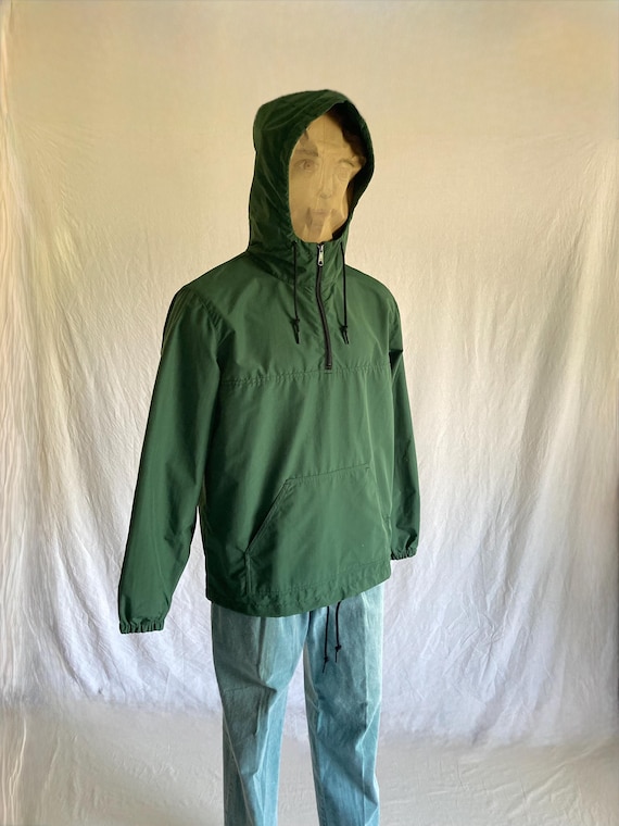 vintage american giant quarter zip anorak jacket hooded pullover made in usa green M windbreaker