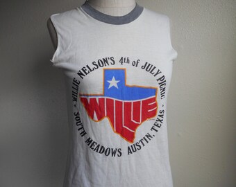 vintage 80s 1984 willie nelsons 4th of july picnic south meadows austin texas lodestar state map cut off ringer t shirt elliott smith