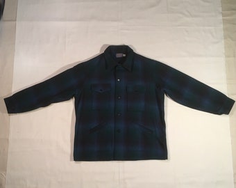 vintage mens pendleton shadow plaid pure virgin wool 4 pocket button up jacket made in usa XL