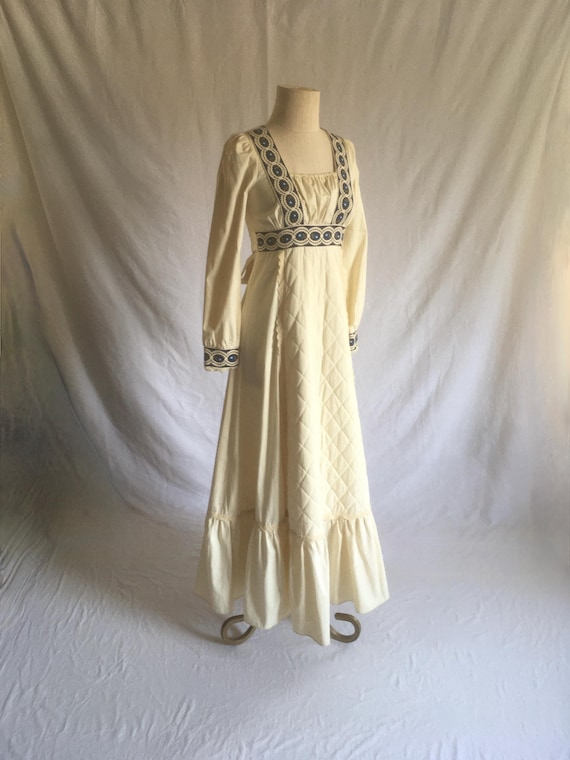 Vintage 70s Gunne Sax by Jessica Maxi Dress Empire Waist Quilted