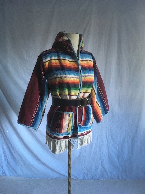 Vintage Handmade Saltillo Mexican Serape Blanket Jacket Hooded - Etsy