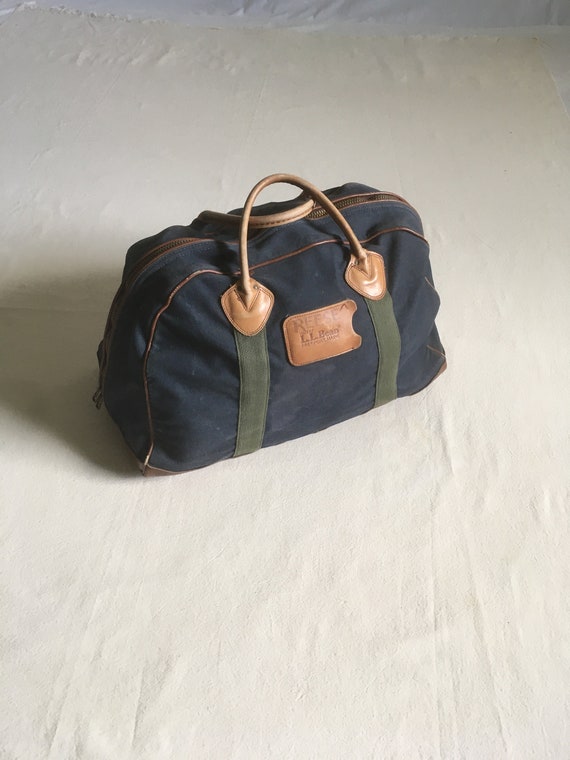 Vintage 80s Ll Bean Canvas Gear Bag Zip Top Leather Handle 1980s