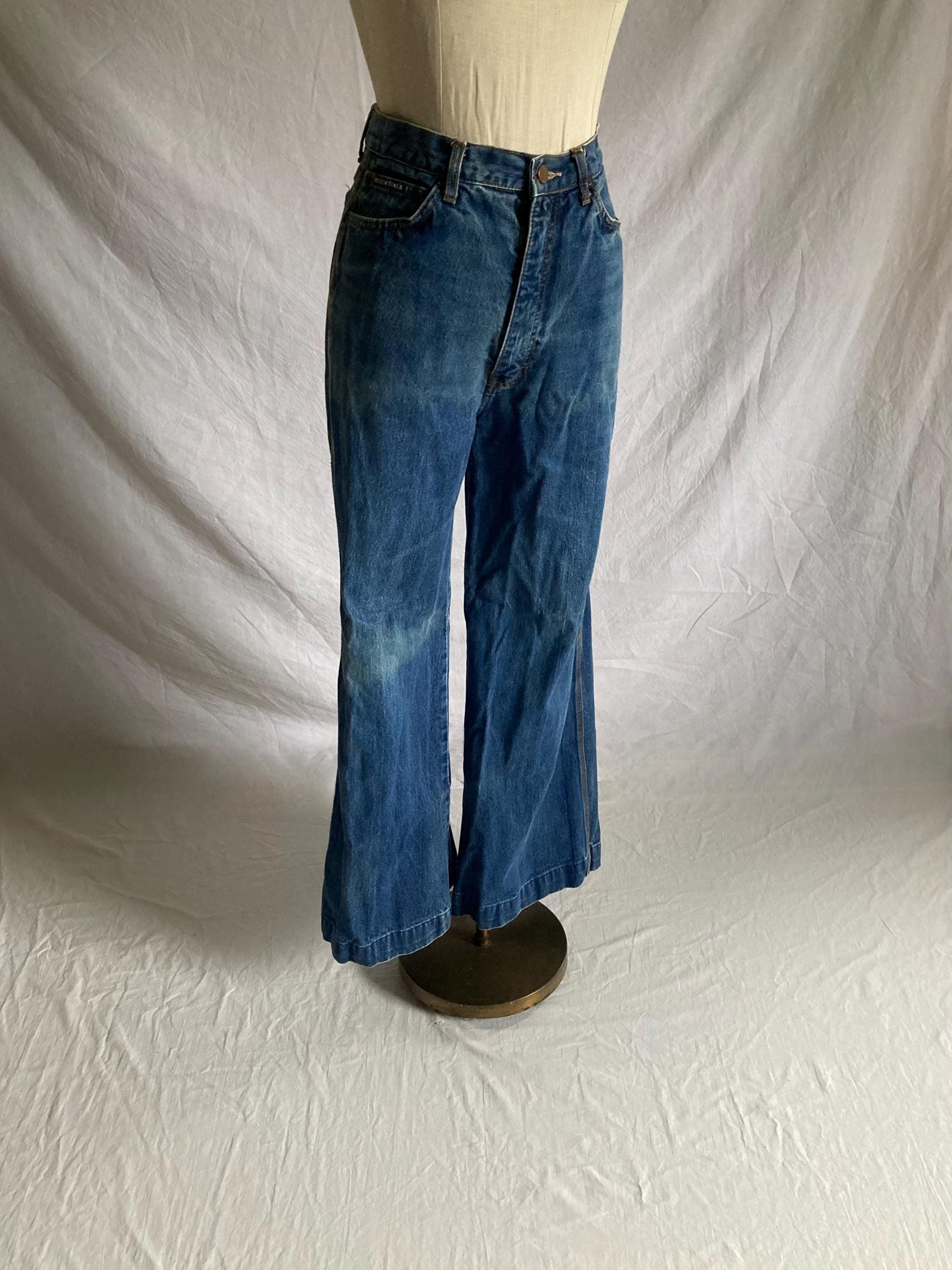 Vintage 70s Bell Bottom Blue Jeans High Waist 28 Hip Huggers 