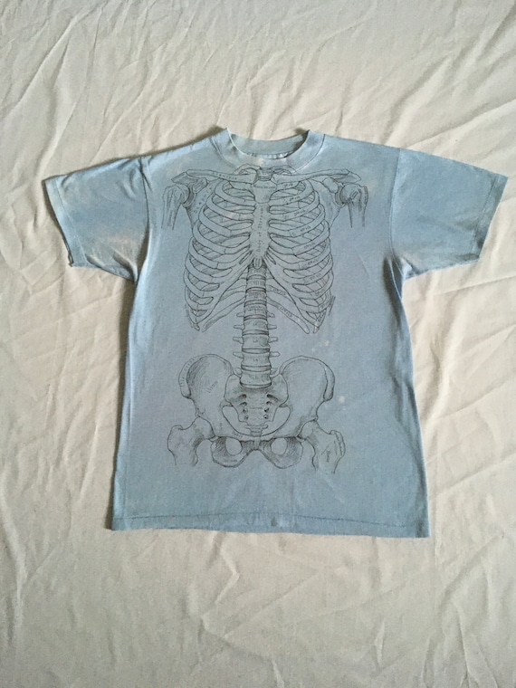 【oan】Elec Skeleton Vintage Washing Short Sleeve T-Shirt MLAFE Skeleton Rib Cage Shirt, Retro Skeleton Print T-Shirt