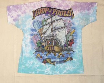 Vintage 90s 1993 Grateful Dead Ship of Fools Tie Dye Liquid Blue T