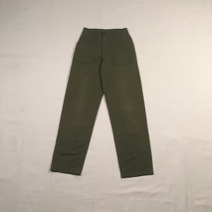 vintage 70s army og 107 green cotton sateen military trousers scovill zip fly high waist field pants 29 x 32 vietnam era 1970s fatigues