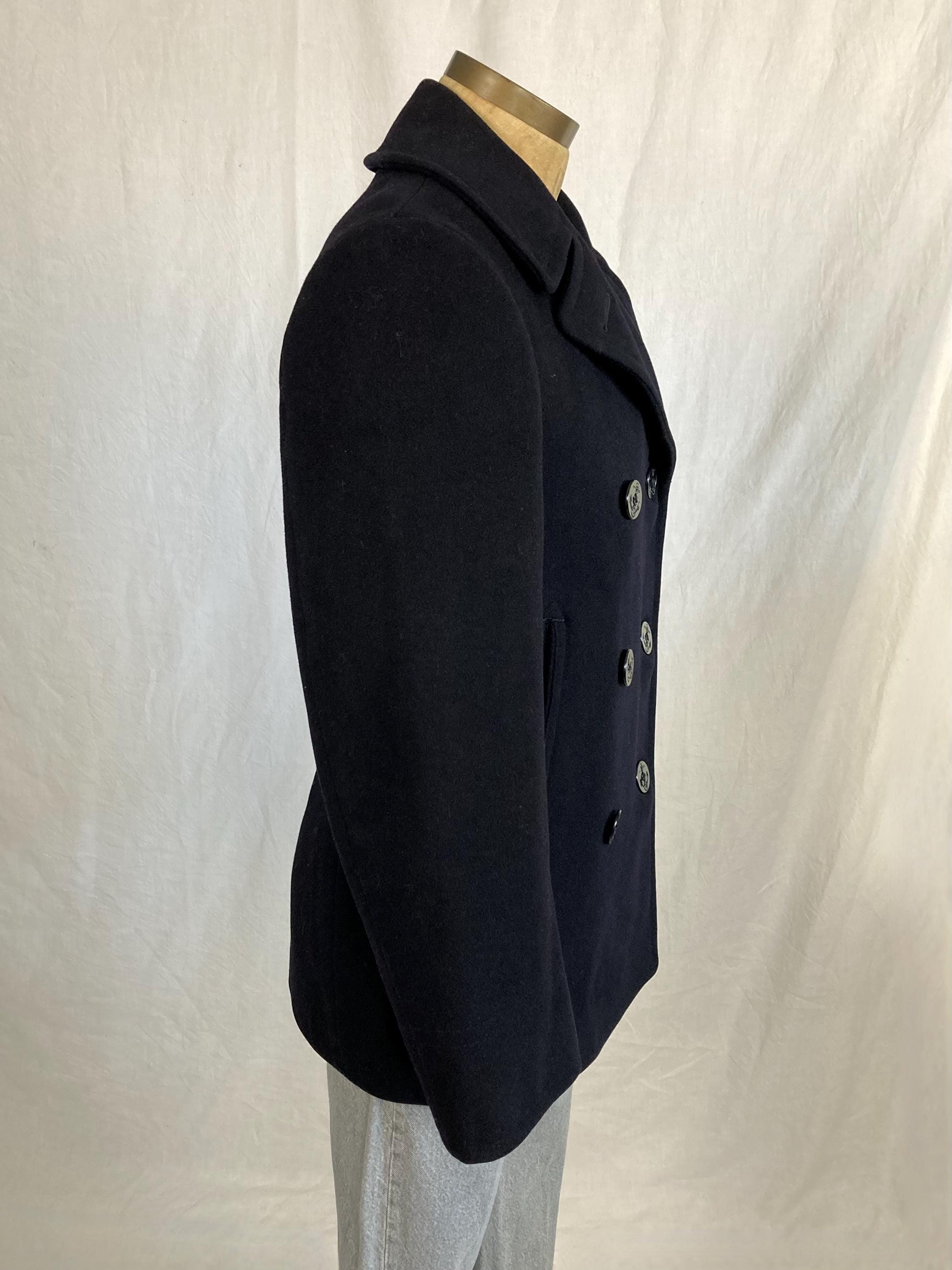 Vintage 40s Ww2 Navy Blue Wool Peacoat Corduroy Pockets Sailor