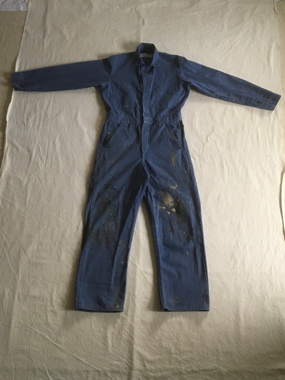 vintage smoky blue cotton red kap paint stained s… - image 1