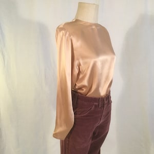 vintage 90s anne klein II petites silk satin golden blouse made in hong kong long sleeve classic 1990s fashion