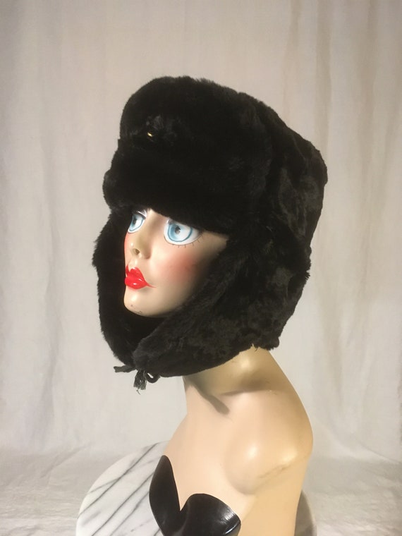 vintage soviet russian ushanka ussr faux fur black