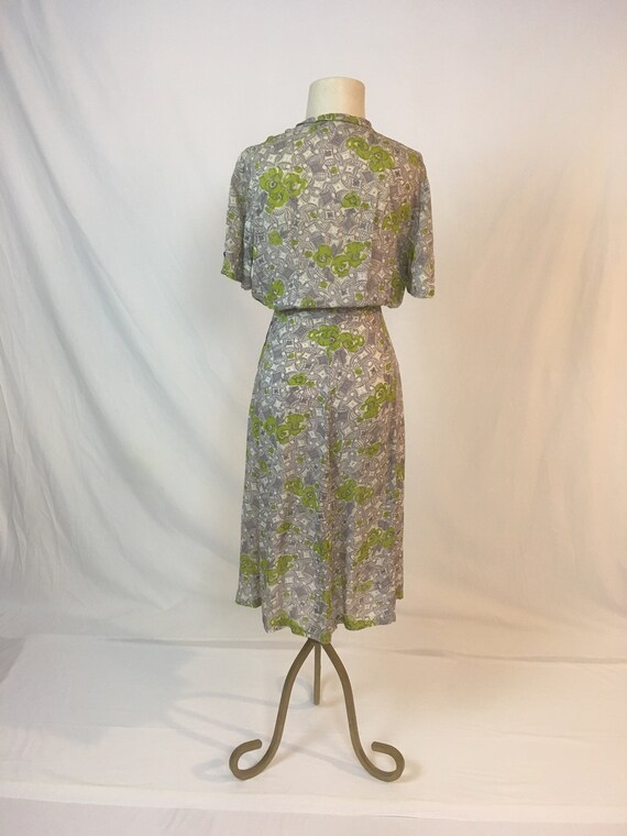vintage 50s day dress snap side grey chartreuse f… - image 5