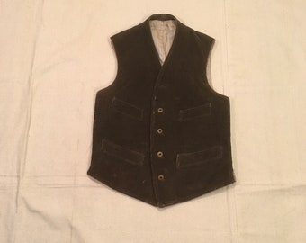 Vintage 1890s 19th century brown corduroy buckle back waistcoat vest united garment workers of America union made in usa