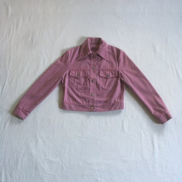 vintage 70s levis jacket pink twill shorty 2 pocket long collar 1970s fashion mod hippie indie kid