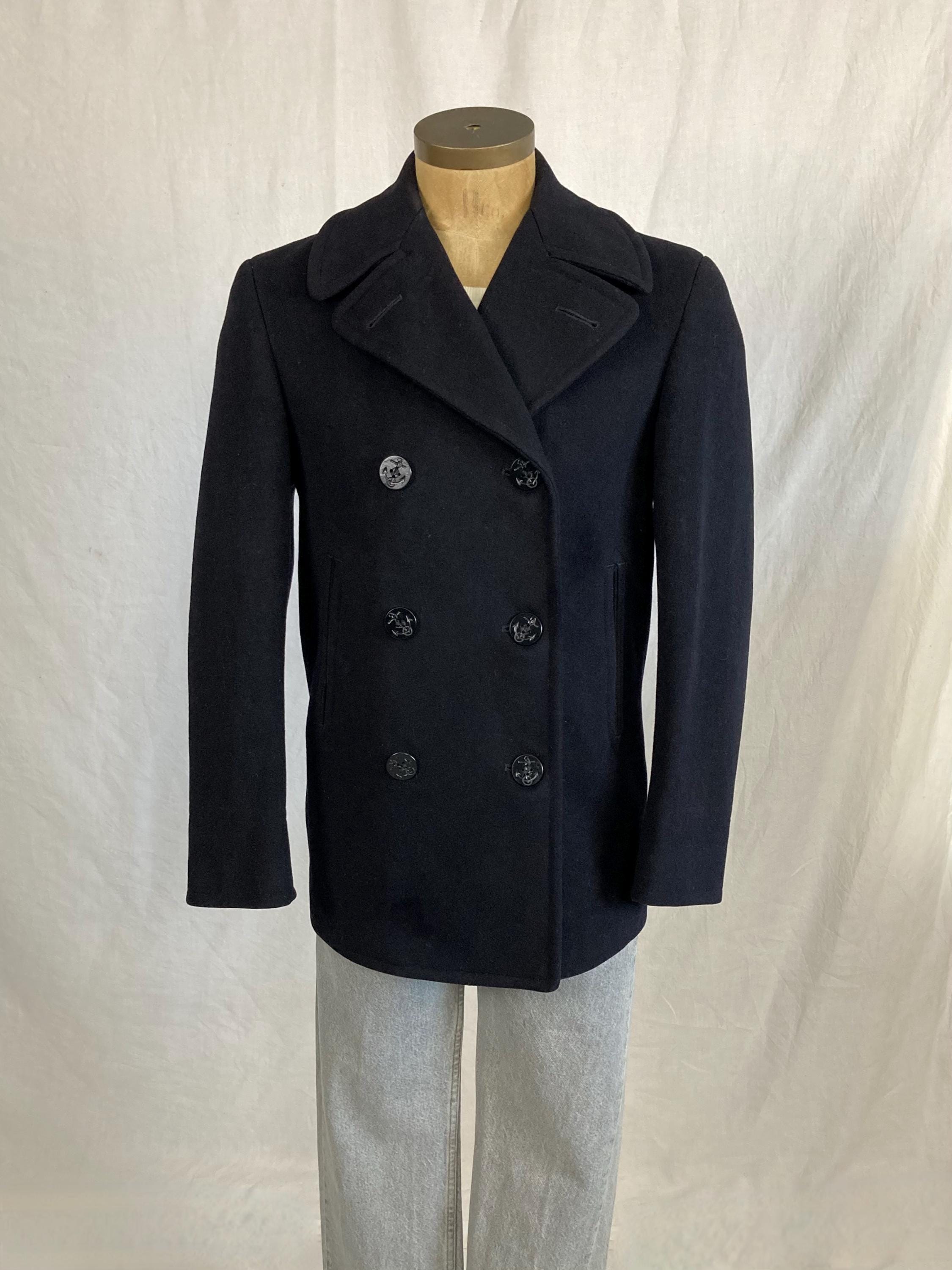 Vintage 40s Ww2 Navy Blue Wool Peacoat Corduroy Pockets Sailor
