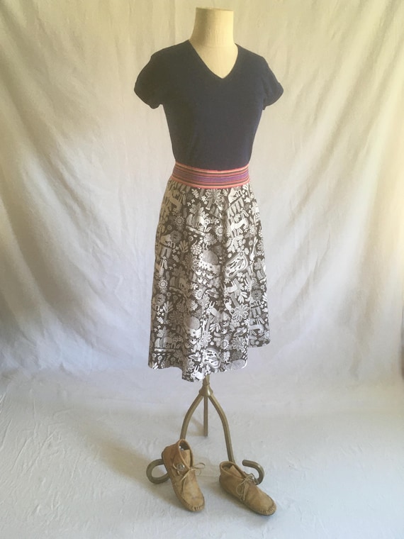 vintage 70s skirt donn kenny jungle forest animals trees bohemian womens boho hippie 1970s campus style