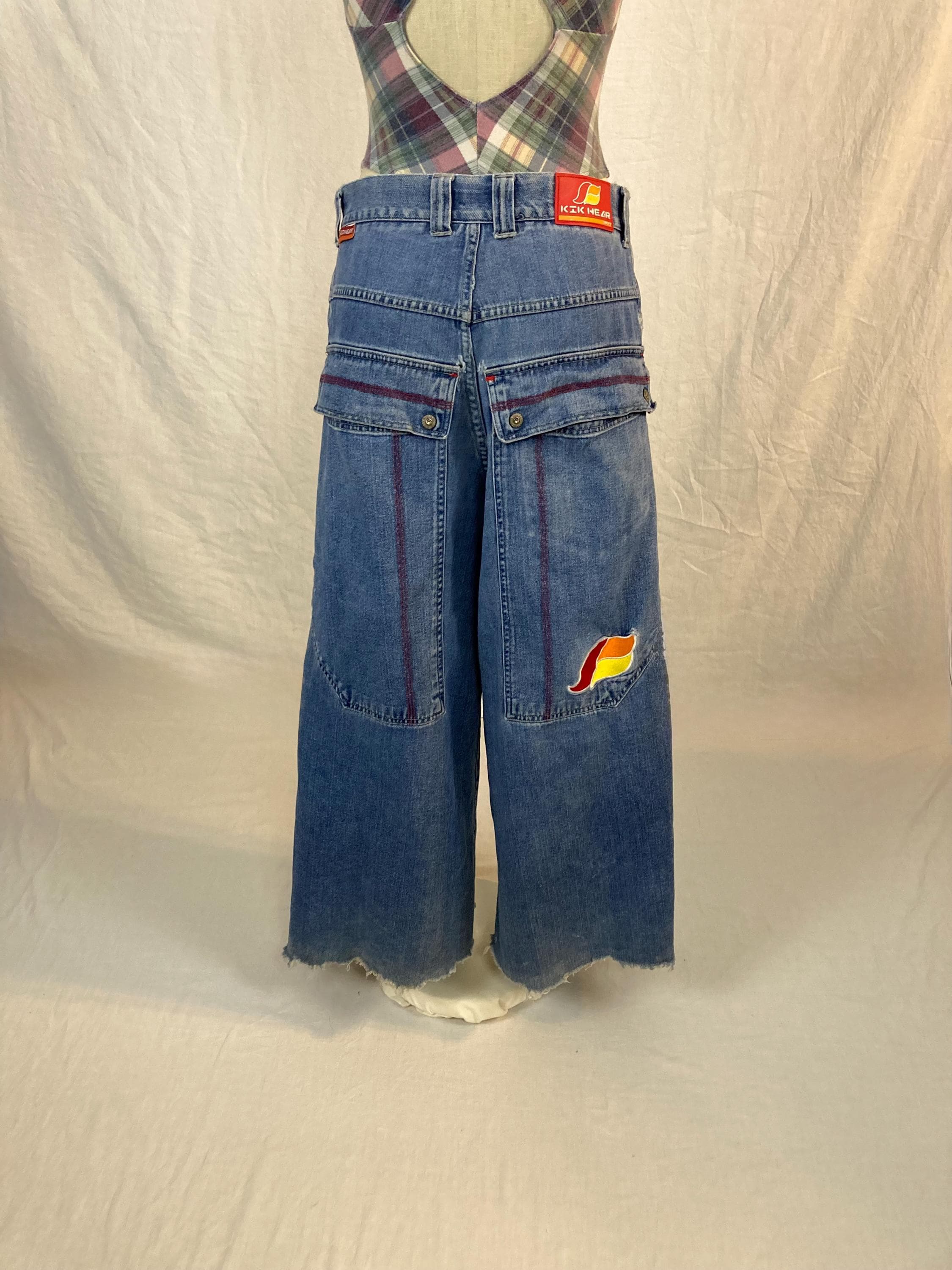 Vintage 90s Y2k Kikwear Baggy Jeans Extra Wide Leg Raw Hem 31 32