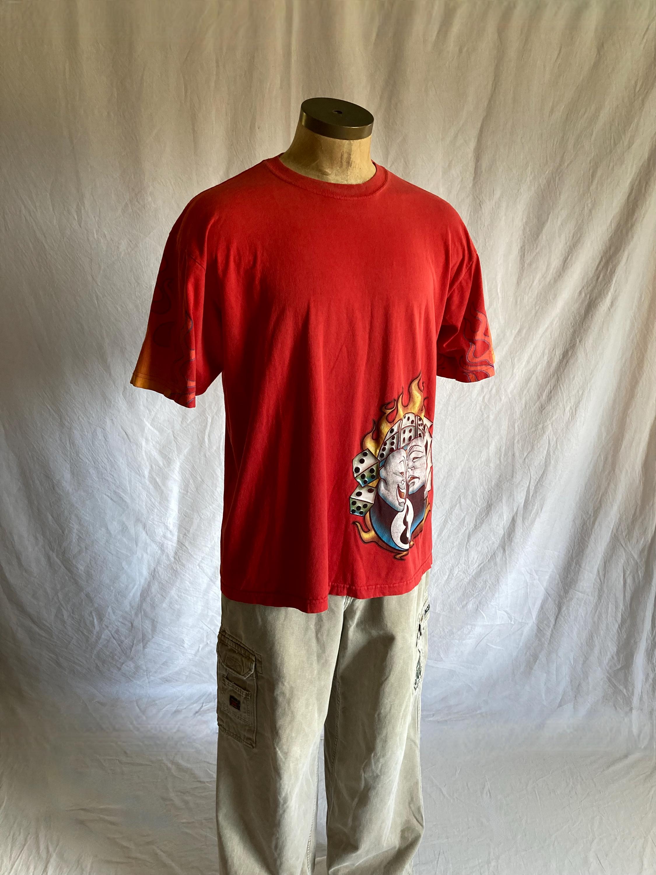 Vintage 90s Jnco Jeans Flames T Shirt 8 Ball Dice Cards Harlequin 