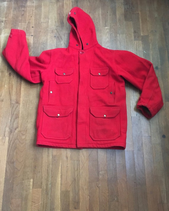 vintage woolrich woolen mills red wool parka hoode
