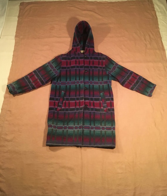 Vintage 90s Woolrich Wool Blanket Coat Plaid Button up Hooded 
