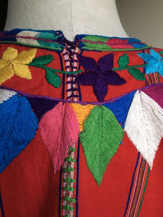 vintage handmade mexican red cotton colorful wove… - image 8