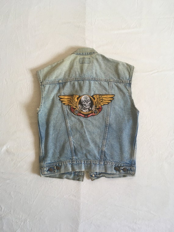 vintage 80s levis cut off jean jacket trucker ves… - image 1