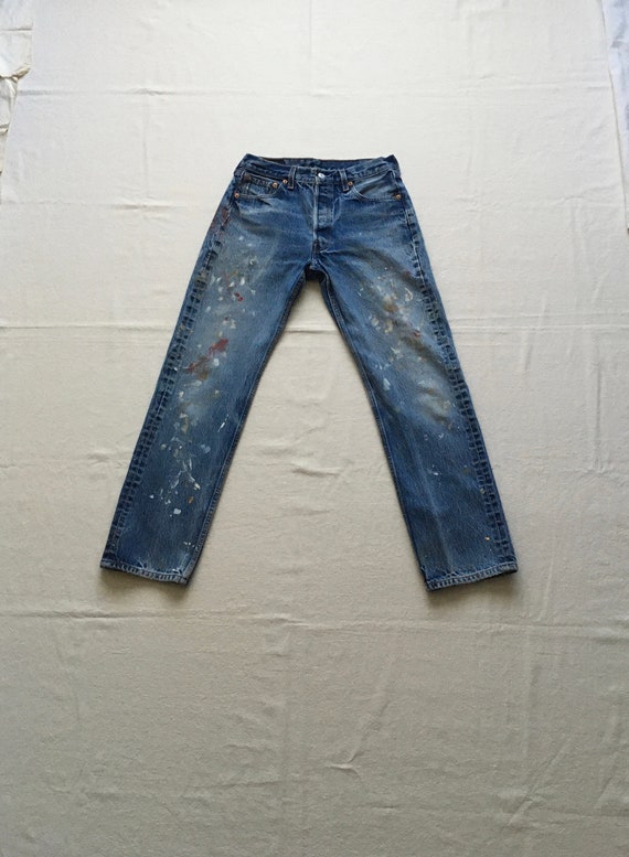 Vintage Levis 501xx Made in Usa Paint Patina Blue Jeans 30 X 30 Etsy