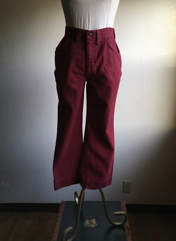 Vintage 70s Sears High Waist Maroon Denim Wide Leg Jeans 28 X | Etsy