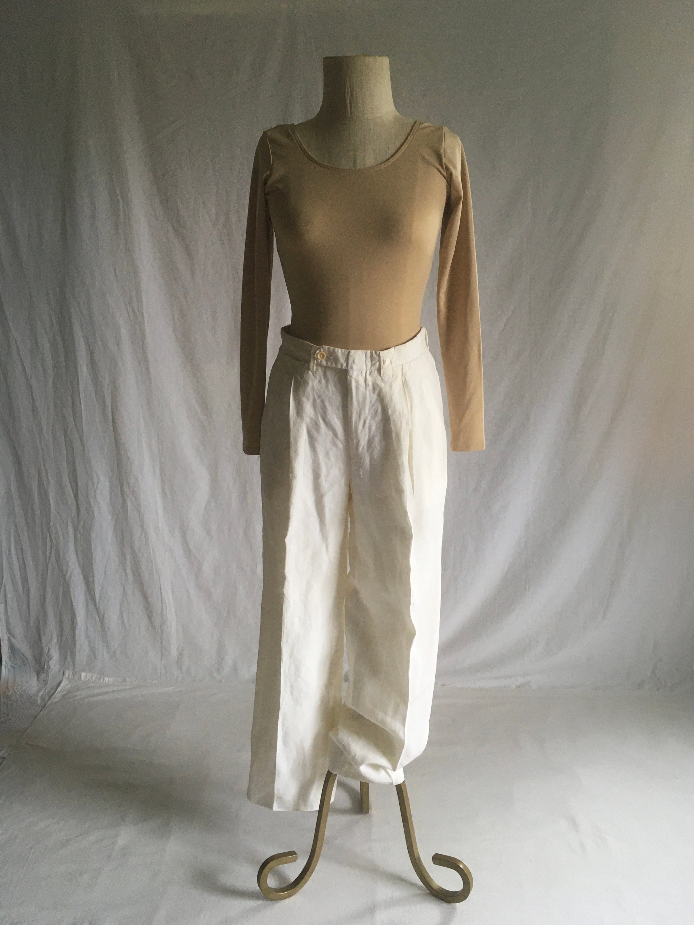 Vintage 90s Lanvin Boutique White Flax Linen Trousers High Vintage 90s Lanvin Boutique White Flax Linen Trousers High