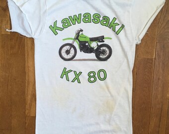 KAWASAKI ヴィンテージ　TEE USA BIKE 70s 80s Vintage 80s Kawasaki Kx Kx80 T Shirt Cut off Sleeves Ringer Tee