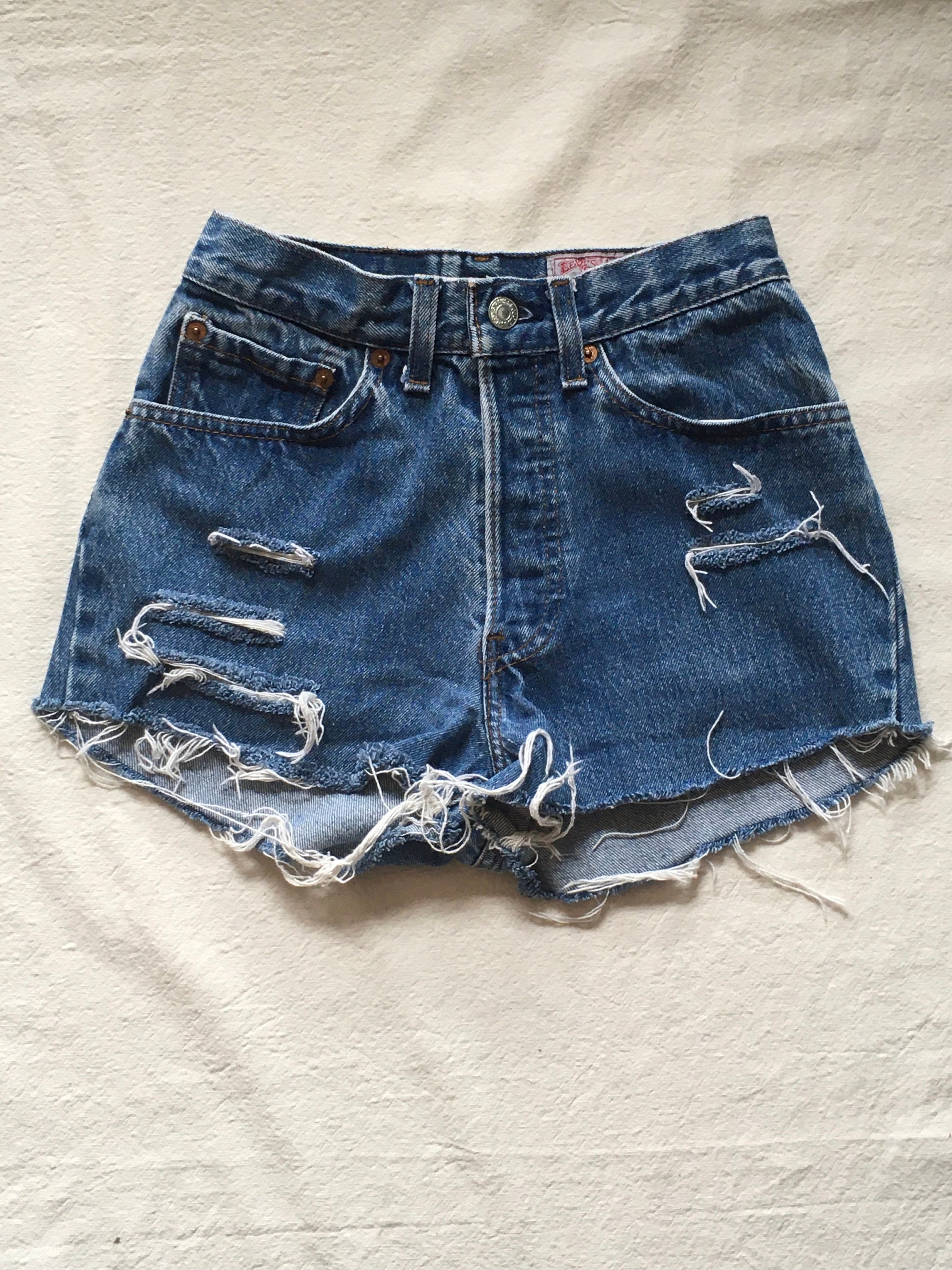80s Levis 501 Made in Usa Blue Jean Cut off Shorts High Waist 24
