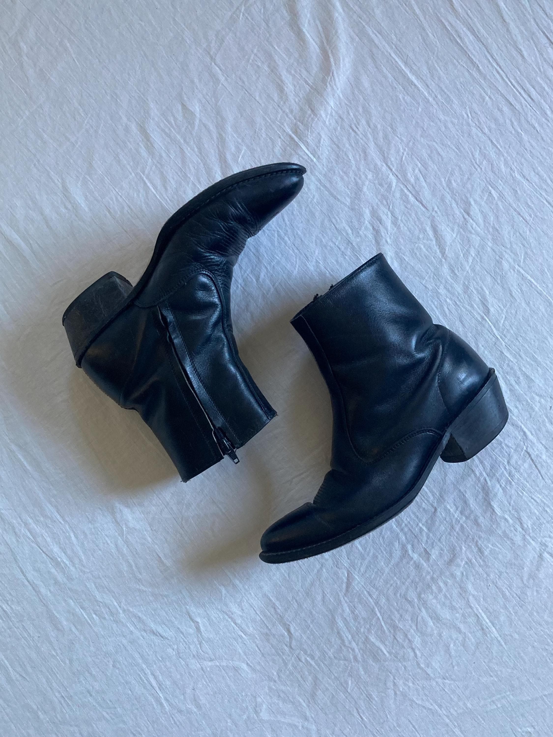80's VINTAGE SIDE ZIP BOOTS ブラック Mens Vintage Side Zip Boots - Etsy