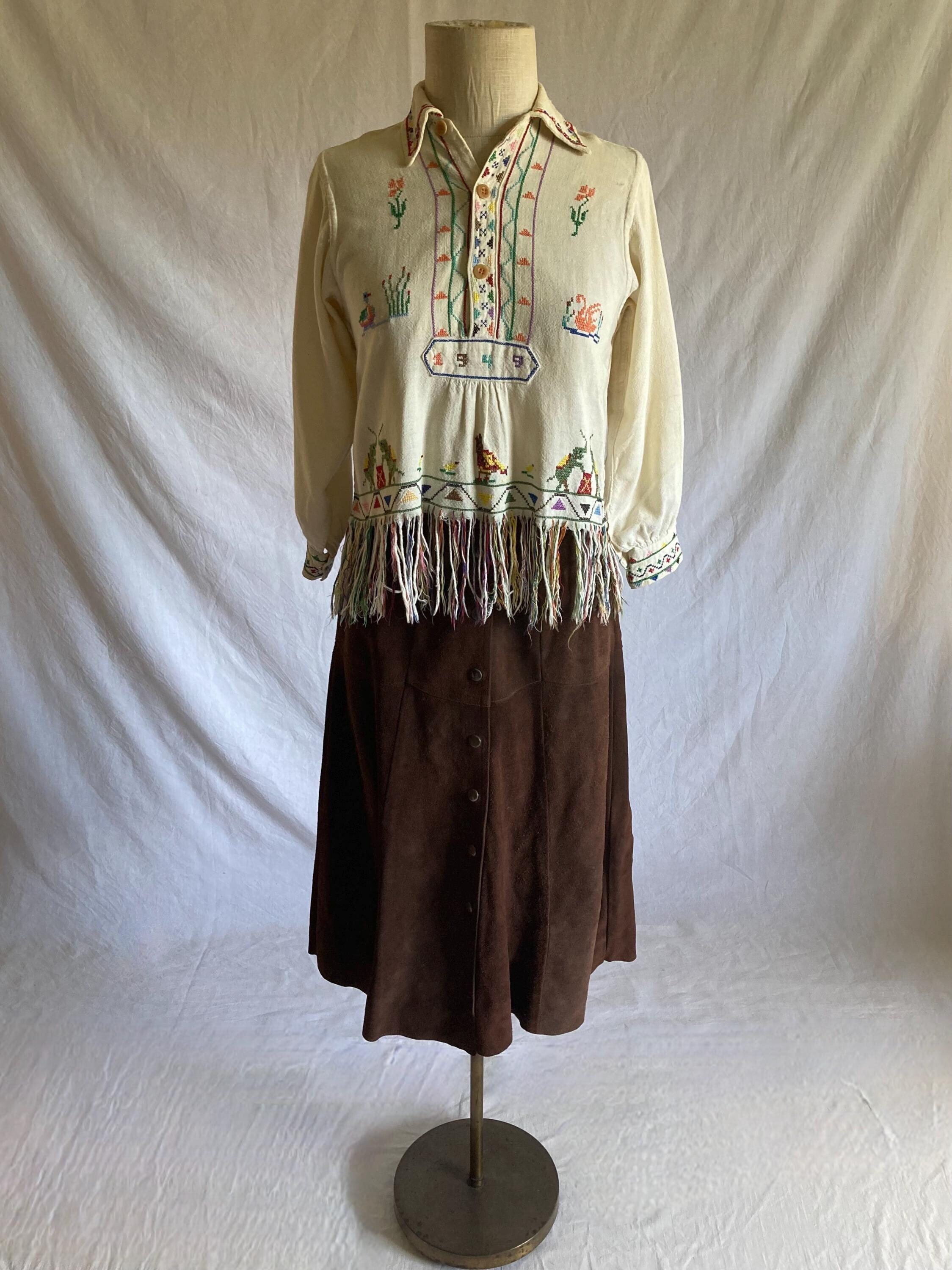 souvenir shirt スカシャツ 40s 50s vintage 1940s 50s souvenir shirt WESTERN silk rayon M