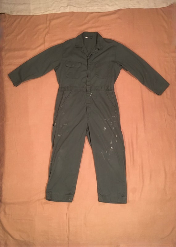 vintage 50s mechanics coveralls dark green boiler… - image 1