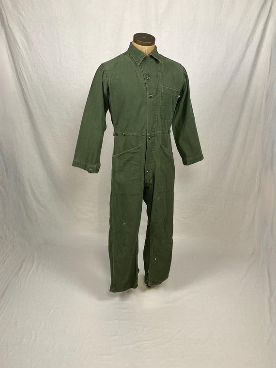 Vintage 80s Type 1 Adjustable Waist Cotton Sateen Mens Coveralls M