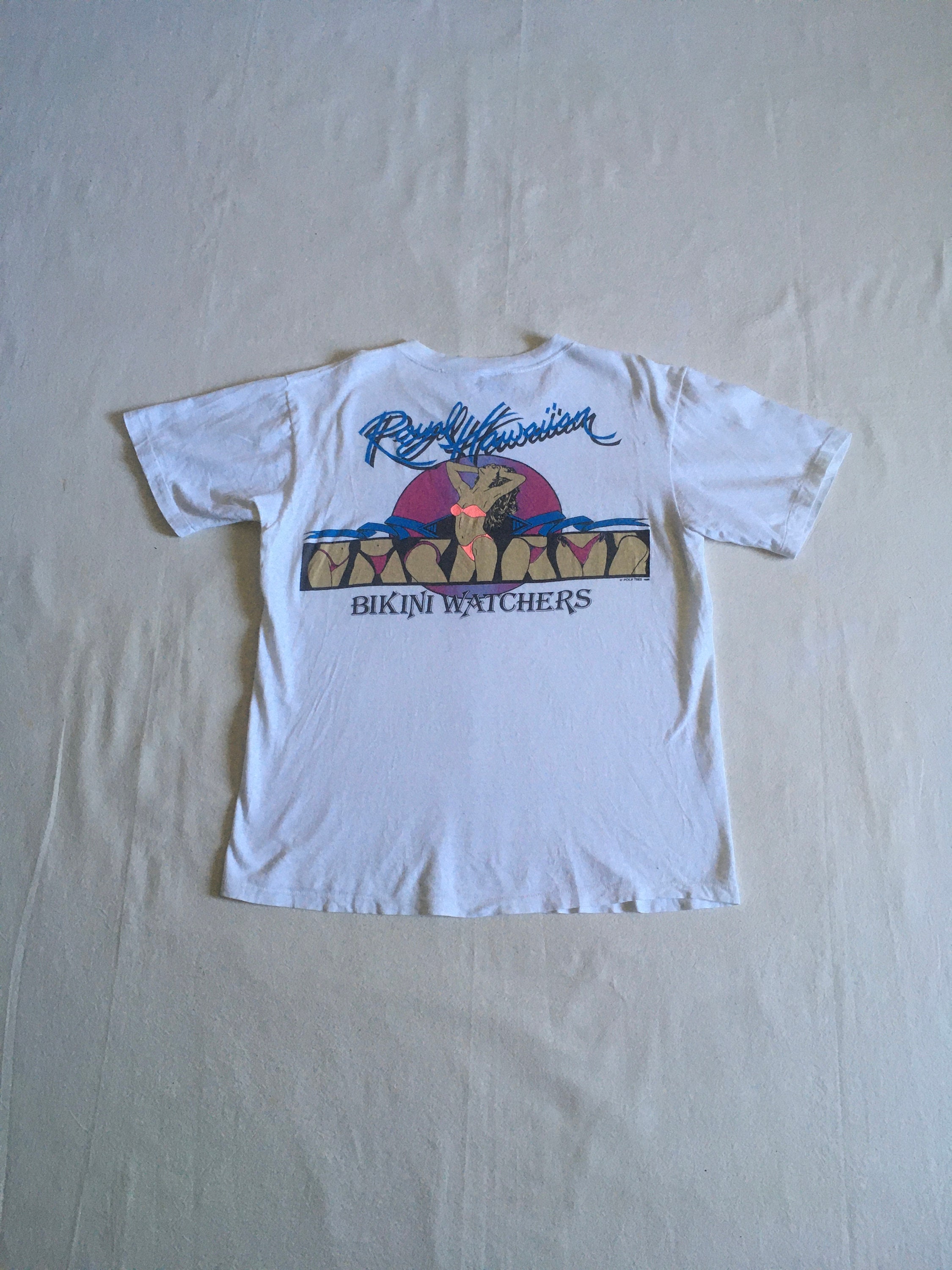 Vintage 80s Royal Hawaiian Bikini Watchers Member Poly Tees Super 