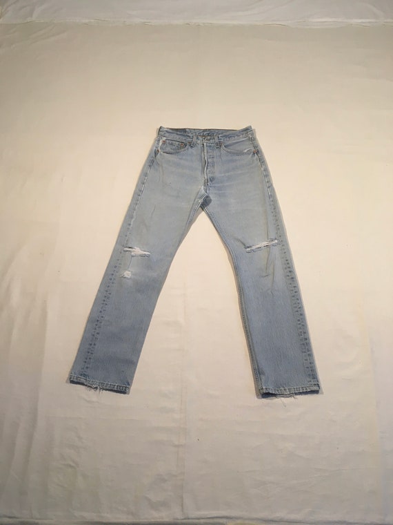 Vintage 90s Levis 501 Xx Blue Jeans Made in Usa Light Wash Knee