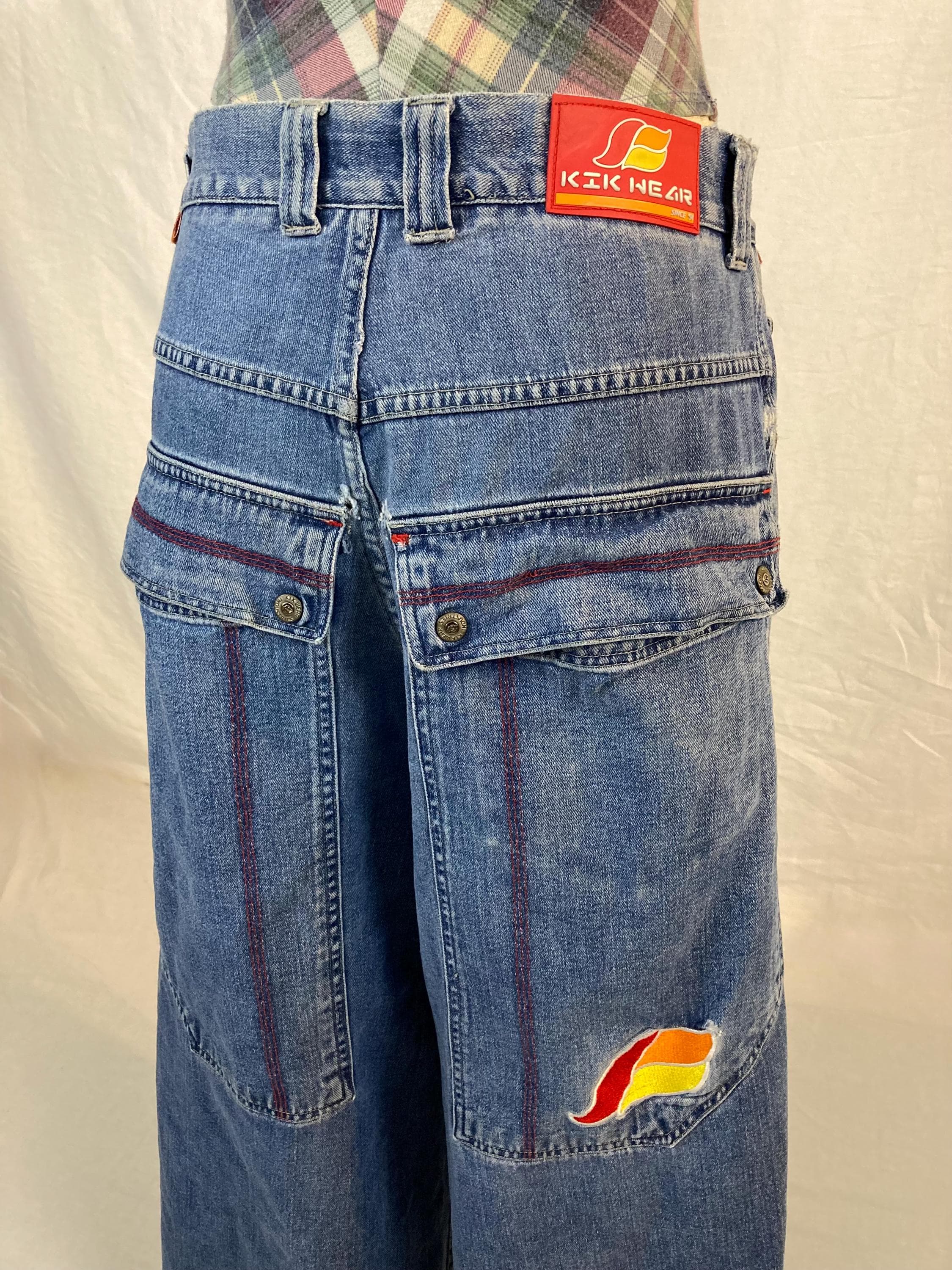 Vintage 90s Y2k Kikwear Baggy Jeans Extra Wide Leg Raw Hem 31 32