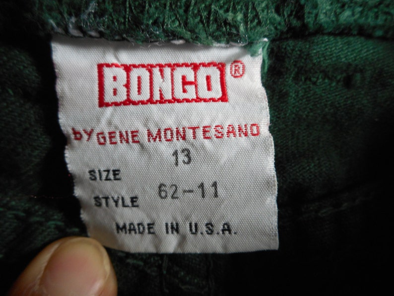 vintage 90s gene montesano bongo made in USA dark green high waist denim jeans button fly cotton