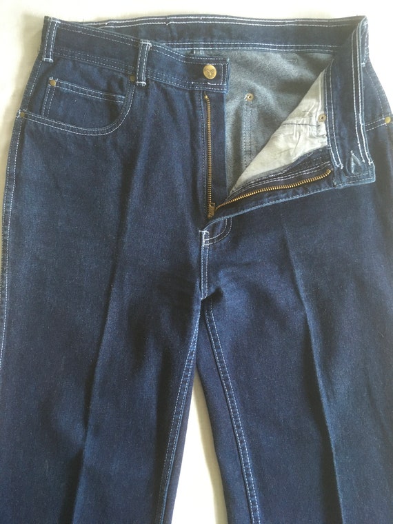 vintage 70s womens blue jeans high waist brass ea… - image 5