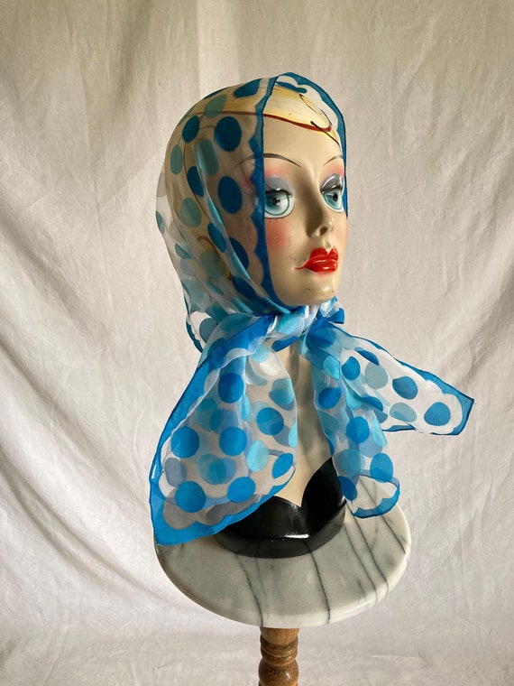 Vintage 50s Blue White Polka Dot Sheer Scarf Womens 1950s Fashion Accessory Rocakbilly Pin up Mcm Style Etsy Australia