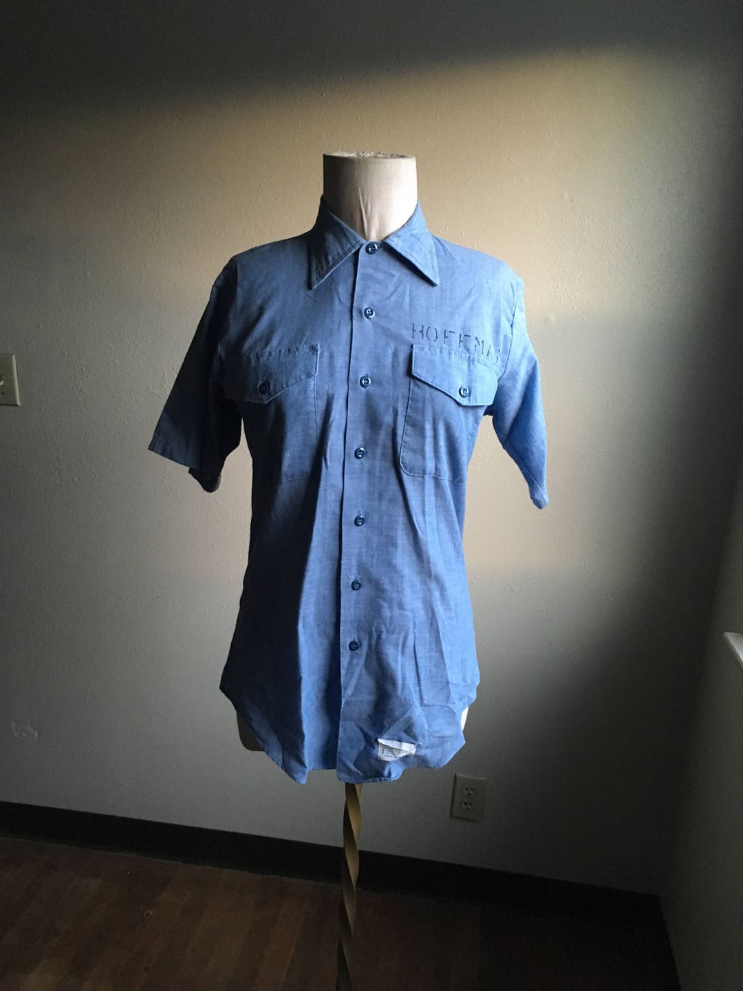 70's ヴィンテージ シャンブレーシャツ ステンシル 囚人服 USA製 VINTAGE ステンシル入り囚人コスチュームシャンブレーシャツ