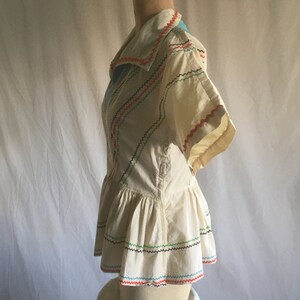 Vintage 40s Ric Rac Cotton Side Zip Peplum Fiesta Blouse 1940s Womens ...