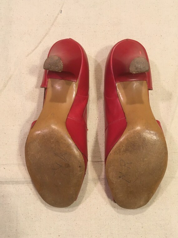 vintage 40s red leather peep toe pumps womens sho… - image 9