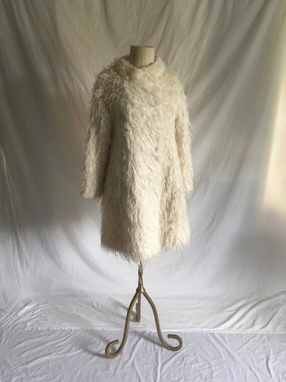 Vintage 60s Joseph Magnin Mongol Fabric White Faux Fur Shag
