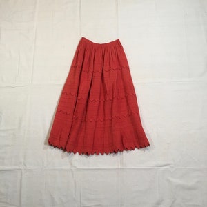 vintage handmade red gauze peasant skirt mediterranean boho style