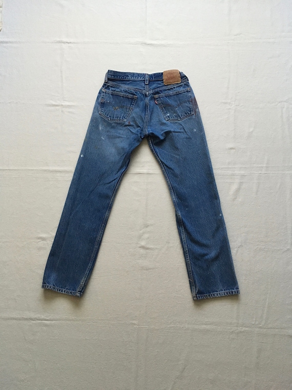 vintage levis 501xx made in usa paint patina blue… - image 6