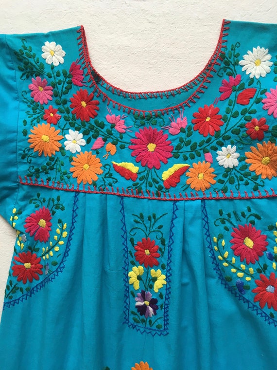 vintage handmade embroidered Mexican blue turquoi… - image 2