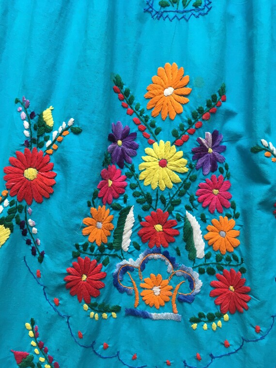 vintage handmade embroidered Mexican blue turquoi… - image 3