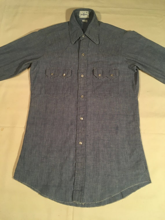 vintage 70s seafarer mens cotton chambray blue we… - image 3